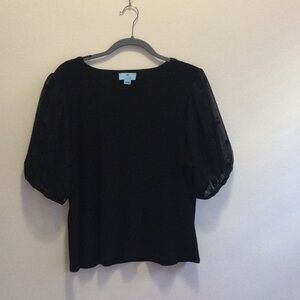 CeCe black jersey Top lace puff sleeves